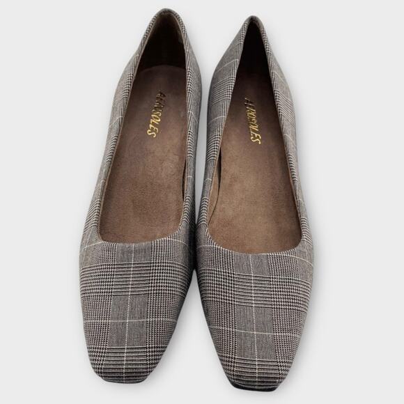 AEROSOLES Glen plaid low heels size 7 black/tan career office work preppy - Picture 2 of 7